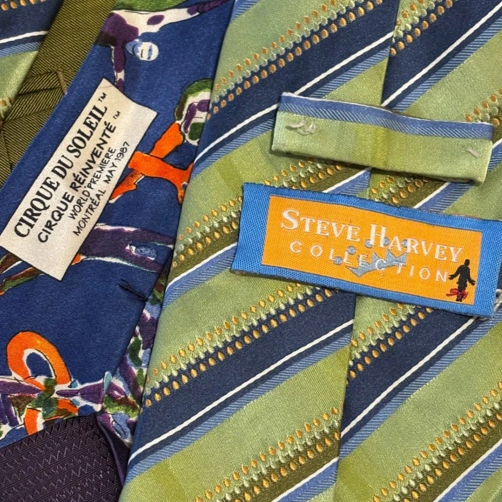 Mens Silk Ties Cirque du Soleil & Steve Harvey OS Lot of 2 Green Multicolor